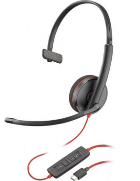 Poly Blackwire 3210 Monaural USB-C Headset +USB-C/A Adapter 