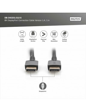 Digitus DIGITUS 8K DisplayPort Anschlusskabel DP zu DP, 1m