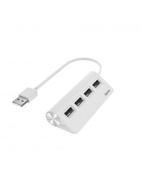 Hama 00200120 USB-Hub, 4 Ports, USB 2.0, 480 Mbit/s, weiß