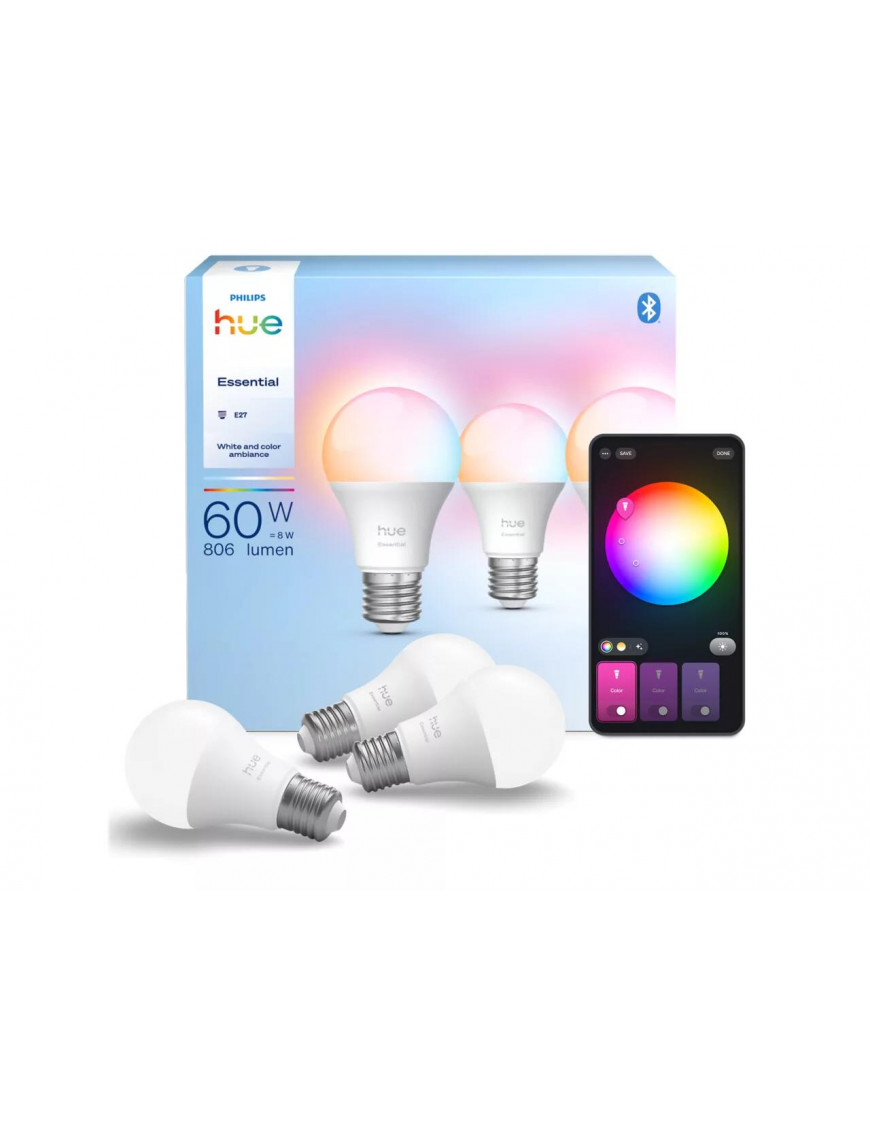 Philips Hue Essential smarte E27 LED Lampe, Weiß und Farbig, Philips Hue Essential smarte E27 LED Lampe, Weiß und Farbig,