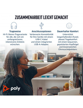 Poly Blackwire 3320 USB-C Stereo-Headset inkl. USB-C/A-Adapt